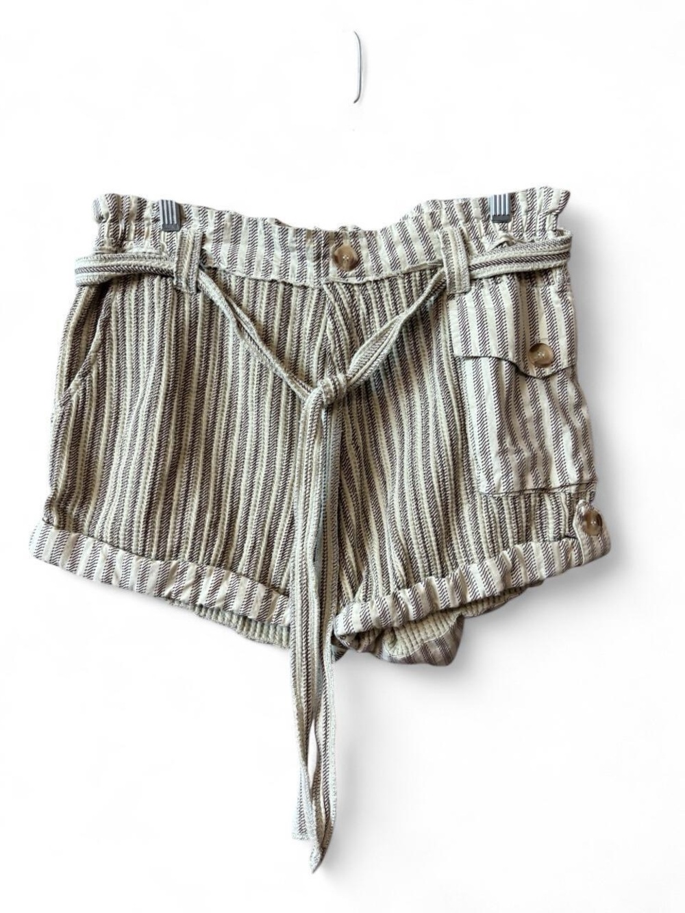 FREE PEOPLE ONE Striped Tie-Waist Women’s Shorts - Cream/Gray